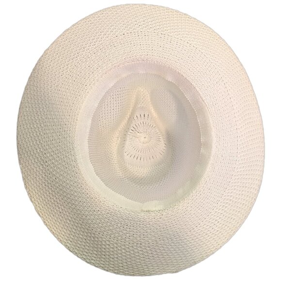 Men's White Panama Hat Woven Black & White Strip Vacation Summer Picnic Sun Hat - Picture 6 of 6